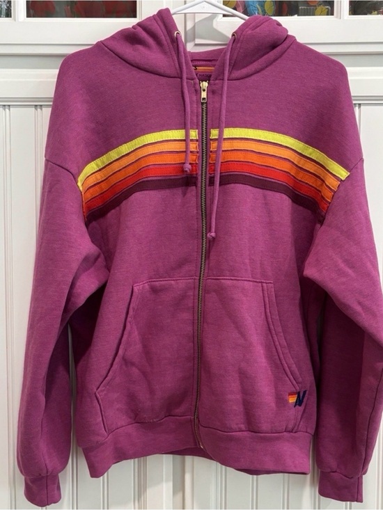 Aviator Nation Jackets & Blazers - Aviator Nation Magenta Zip Hoodie with Rainbow Chest Stripes